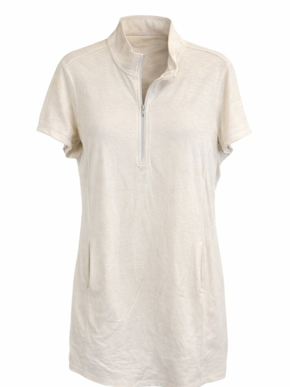 Womens Beige Quarter-Zip Short Sleeve Dress With Pockets Size Large
